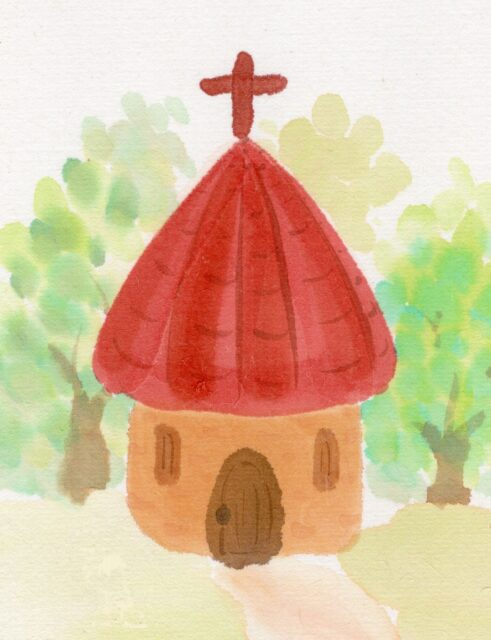 赤い屋根の教会のイラスト たまものクラブ