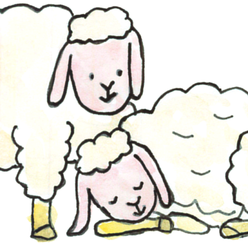 二匹の羊のイラスト よい羊飼の周りで安心してスヤスヤ たまものクラブ