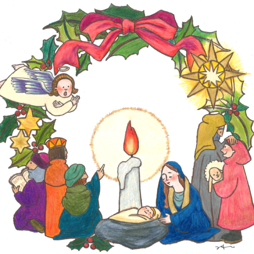 クリスマス物語 聖家族のイラスト マリアは男の子を産む その子をイエスと名付けなさい たまものクラブ