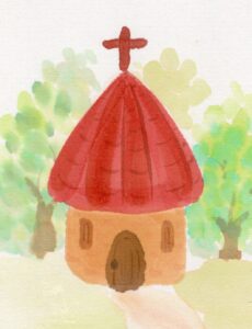赤い屋根の教会のイラスト