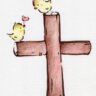 十字架と小鳥とハートのイラスト